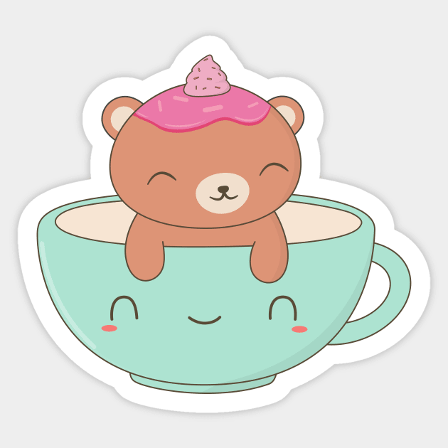 Kawaii Brown Bear Coffee Lover T-Shirt Sticker by happinessinatee